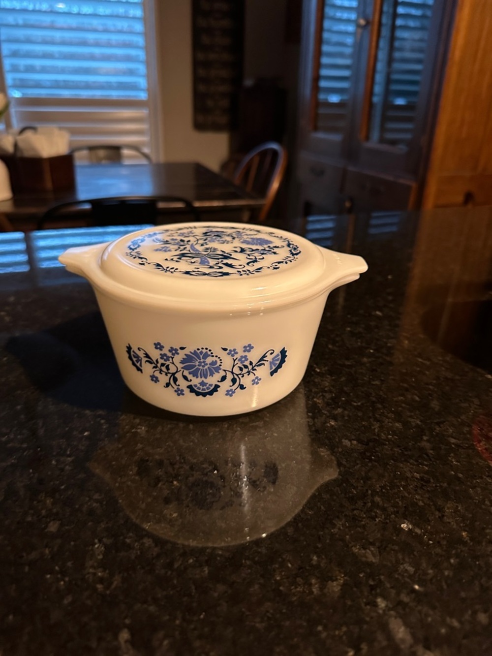 Pyrex Vintage White and Blue Floral Covered Casserole Dish